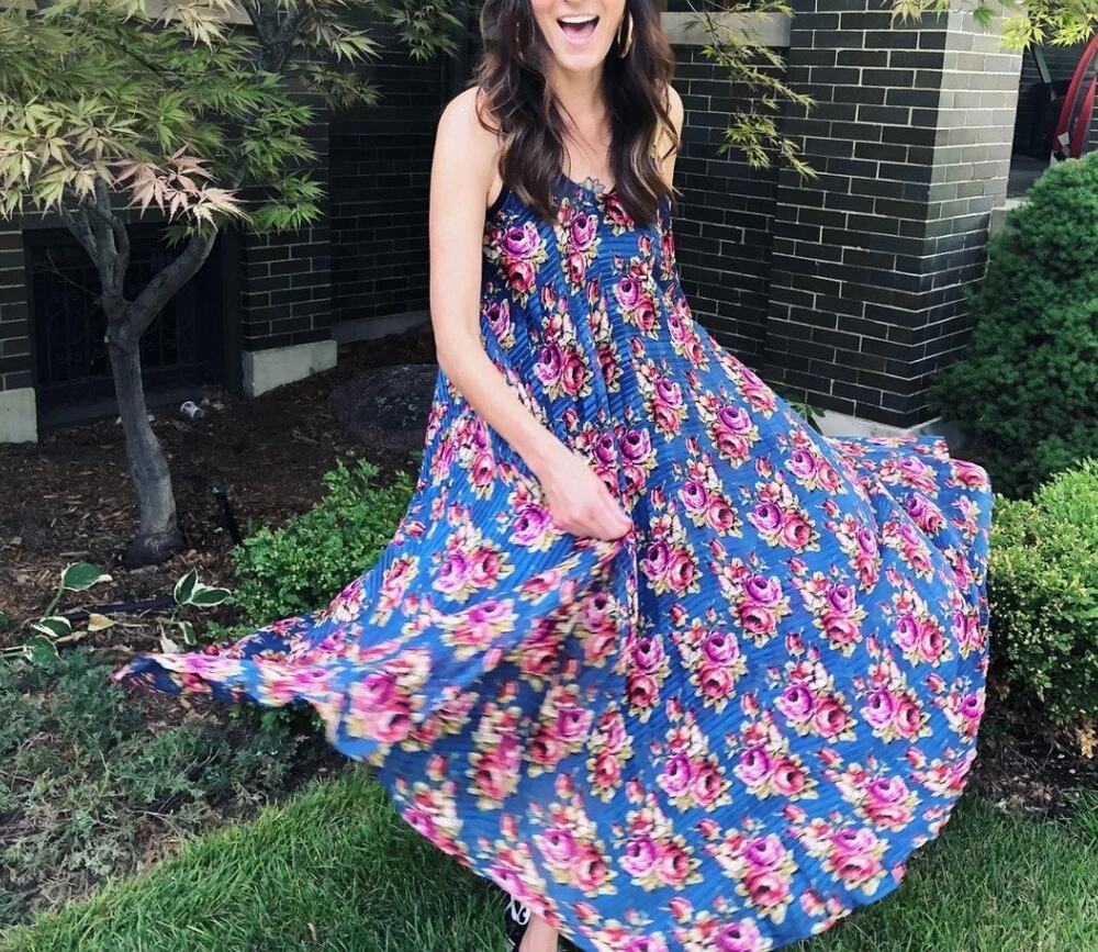 Zimmermann Floral Pleated Tent Dress Womens Large XL Sleeveless Maxi Accordion